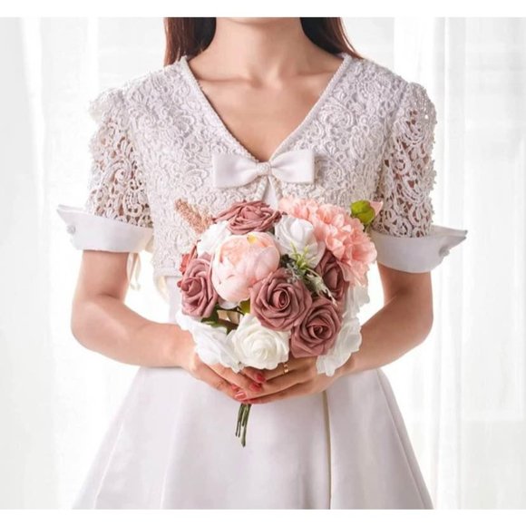 29 piece | Dusty Rose Nude Mixed Floral Roses Mauve White Flowers Peony Wedding - Picture 4 of 4